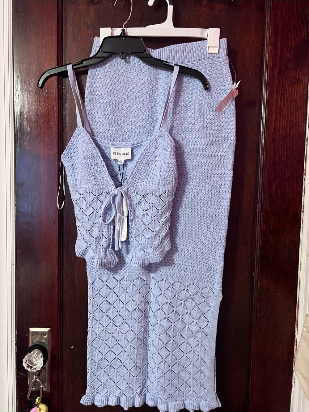 Olive & Oak Lilac Knit Lace-Up Crop Top & Midi Skirt Set